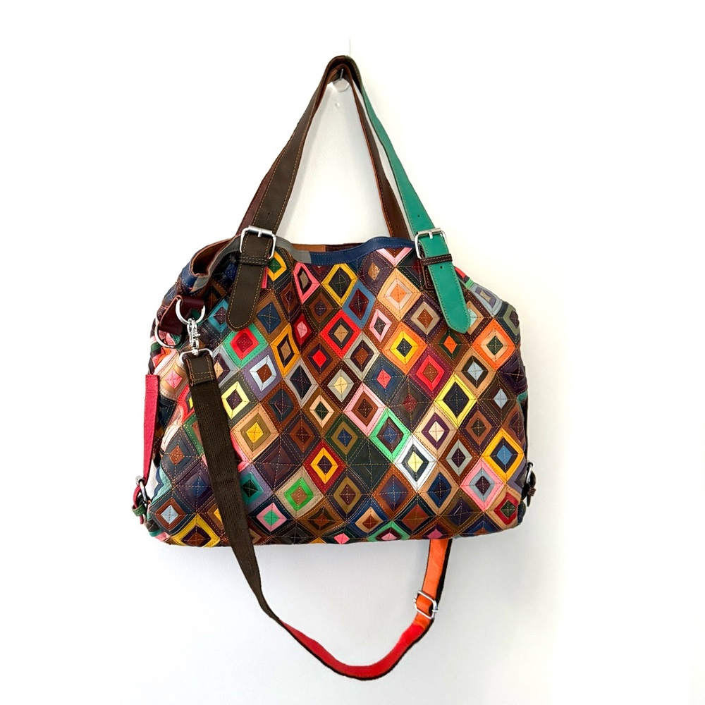 Amerileather Bailey Rainbow Patchwork Leather Tot… - image 2